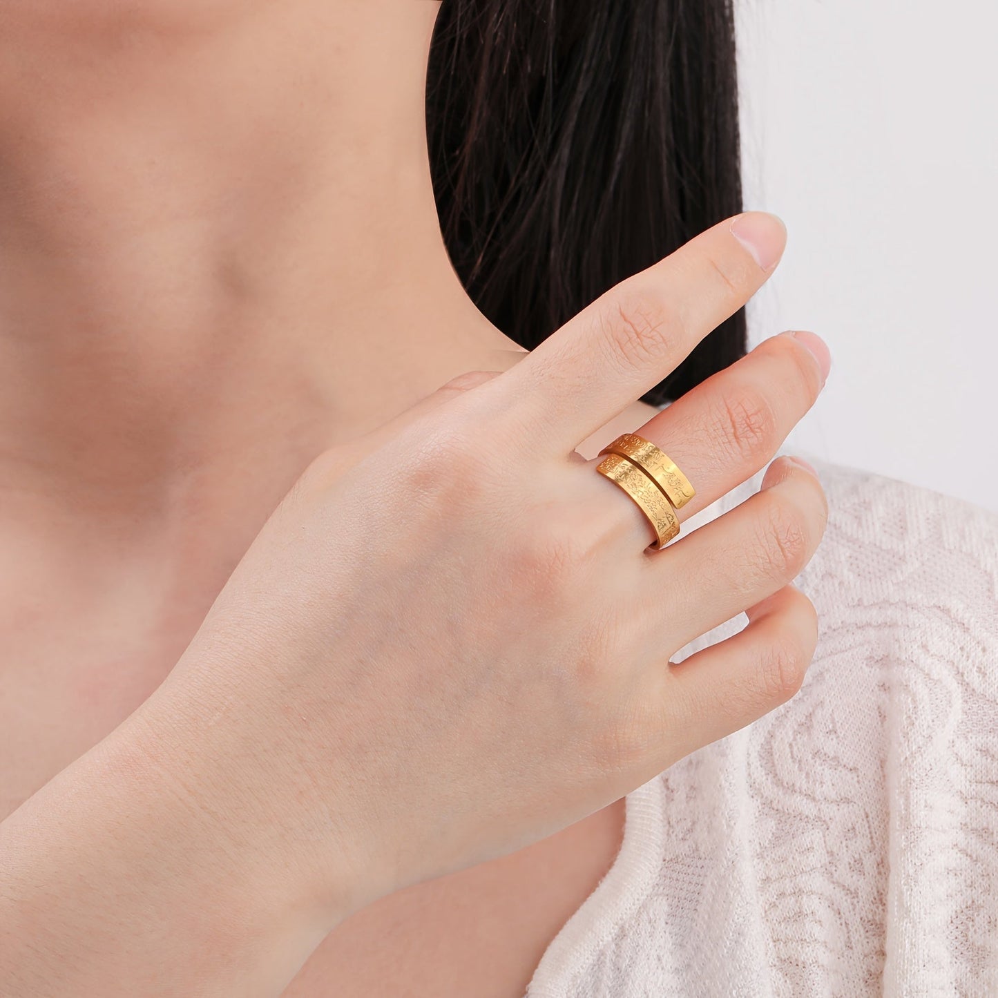 Ayatul Kursi Adjustable Arabic Ring – Thick - Stainless Steel